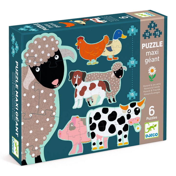 Djeco 6-in-1 Progressive Giant Puzzle – Honoré &amp; Friends