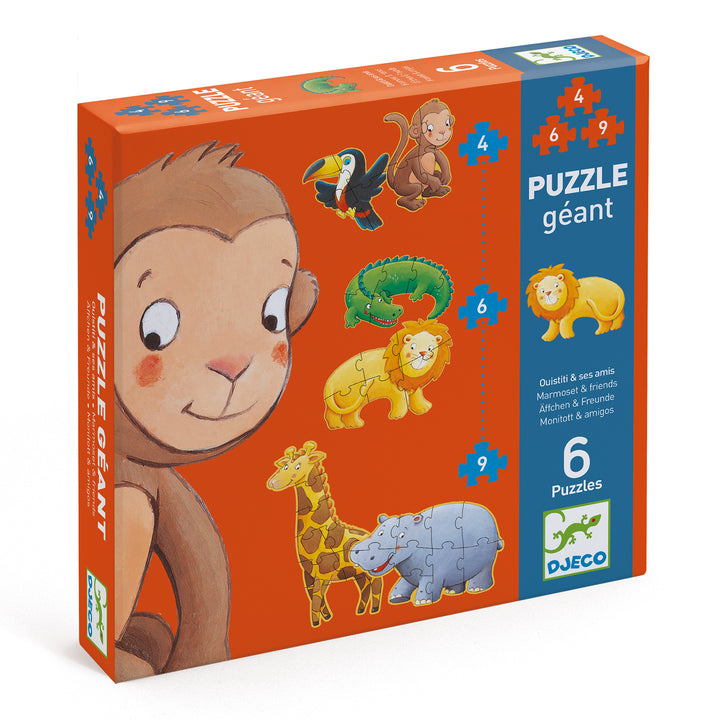 Djeco 6-in-1 Progressive Giant Puzzle – Marmoset &amp; Friends