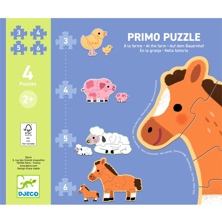Djeco 4-in-1 Progressive Primo Puzzle – At The Farm