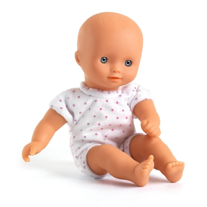 Djeco Pomea Soft Body Mini Baby Girl Doll with Bassinet – Barbara