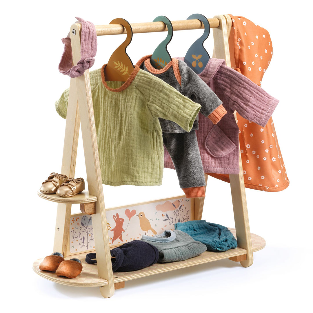 Djeco Pomea Doll Clothes Rail &amp; Hangers