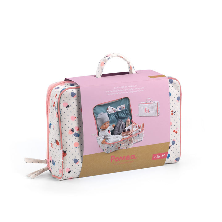 Djeco Pomea Soft Body Baby Girl Doll with Suitcase &amp; Accessories – Vanille