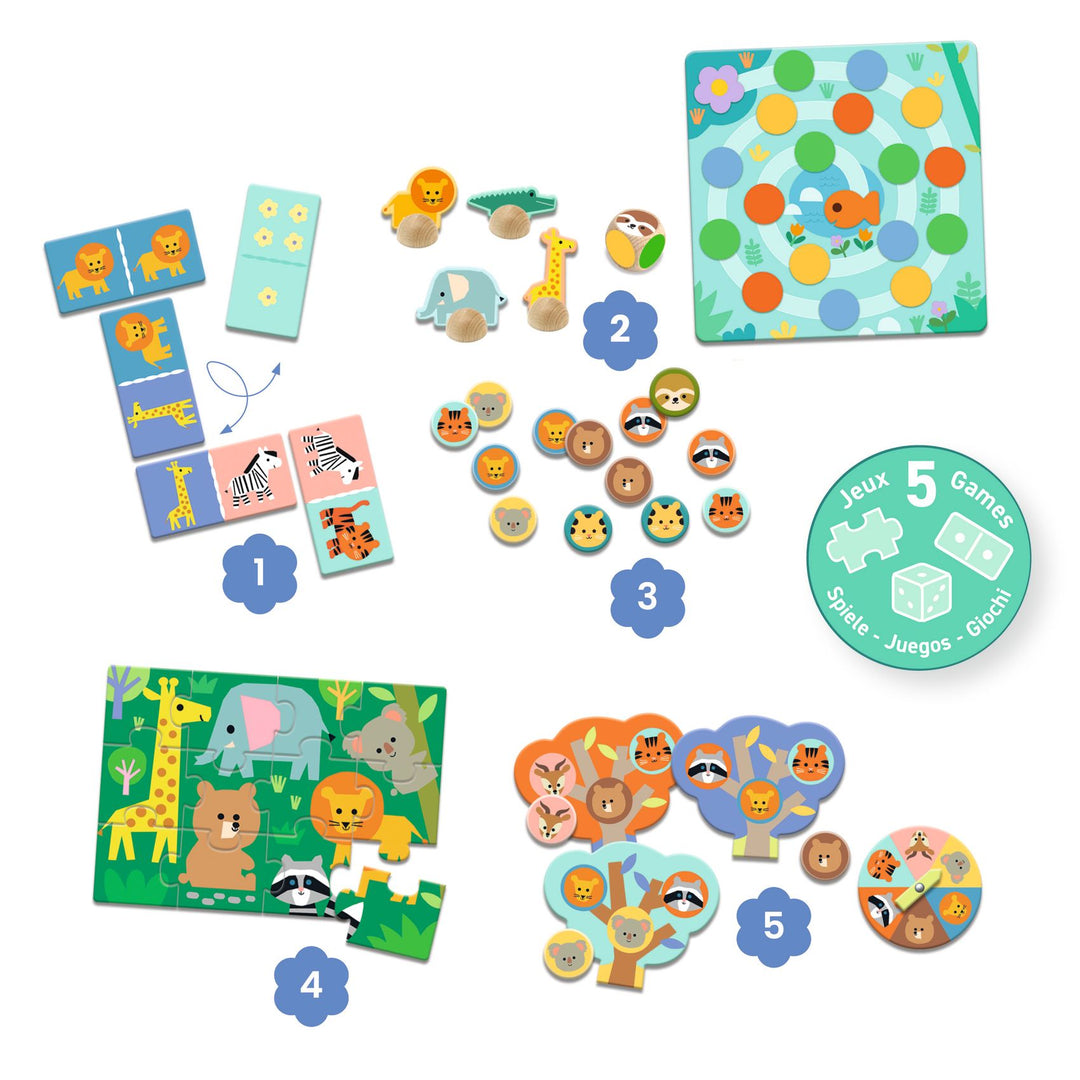 Djeco 5-in-1 Game – Wild Animals