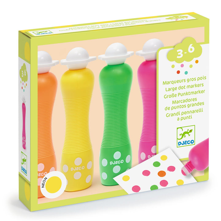 Djeco Large Neon Dot Markers – Set of 4