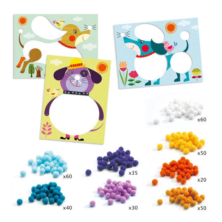 Djeco Pompom Collage – Dogs To Stroke