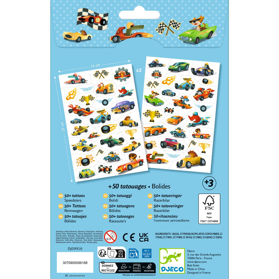Djeco Metallic Speedsters Temporary Tattoos