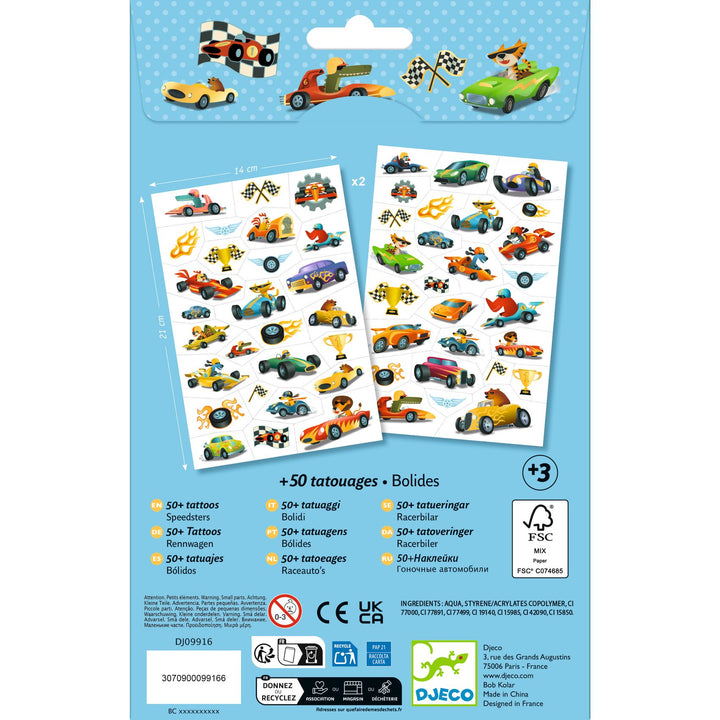Djeco Metallic Speedsters Temporary Tattoos