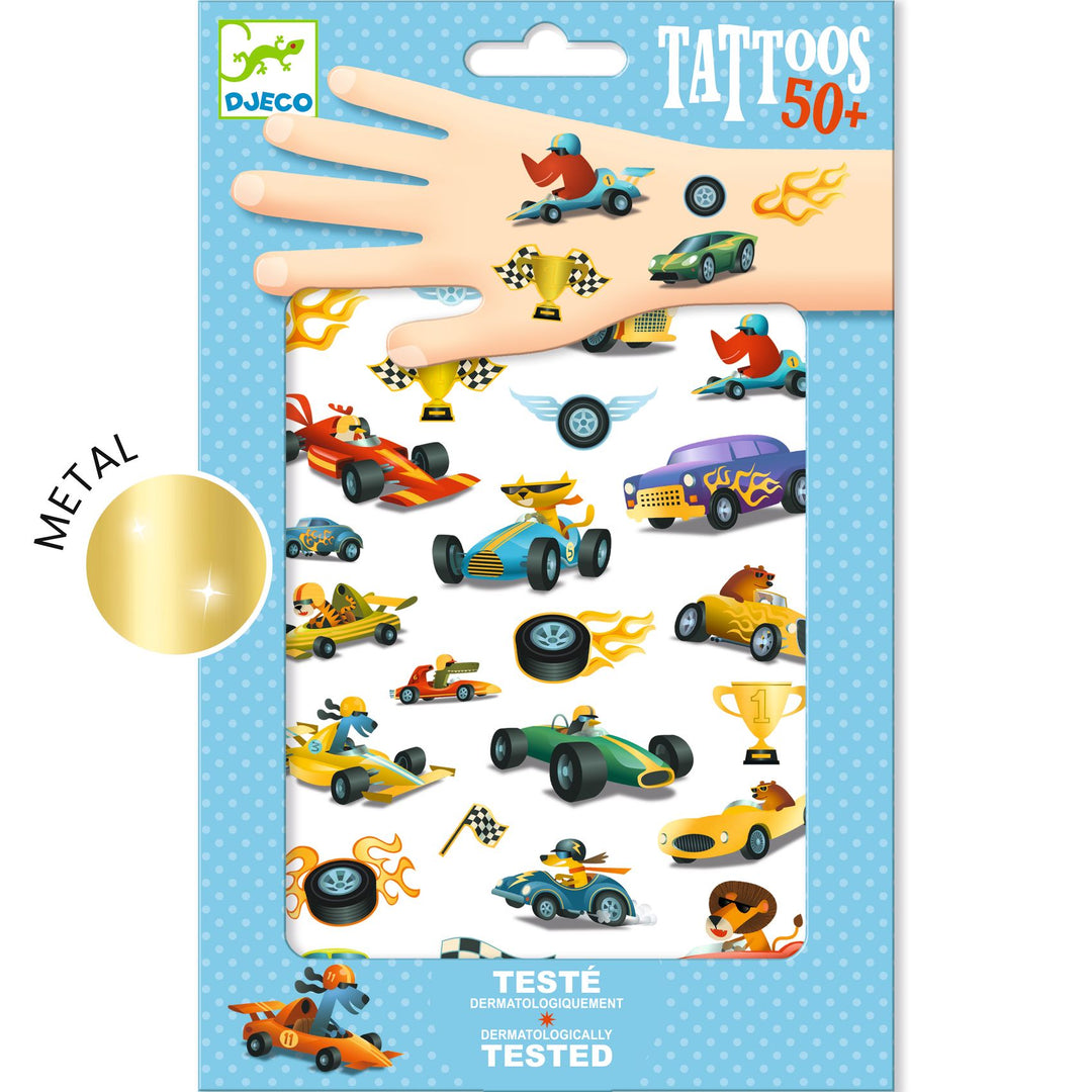 Djeco Metallic Speedsters Temporary Tattoos