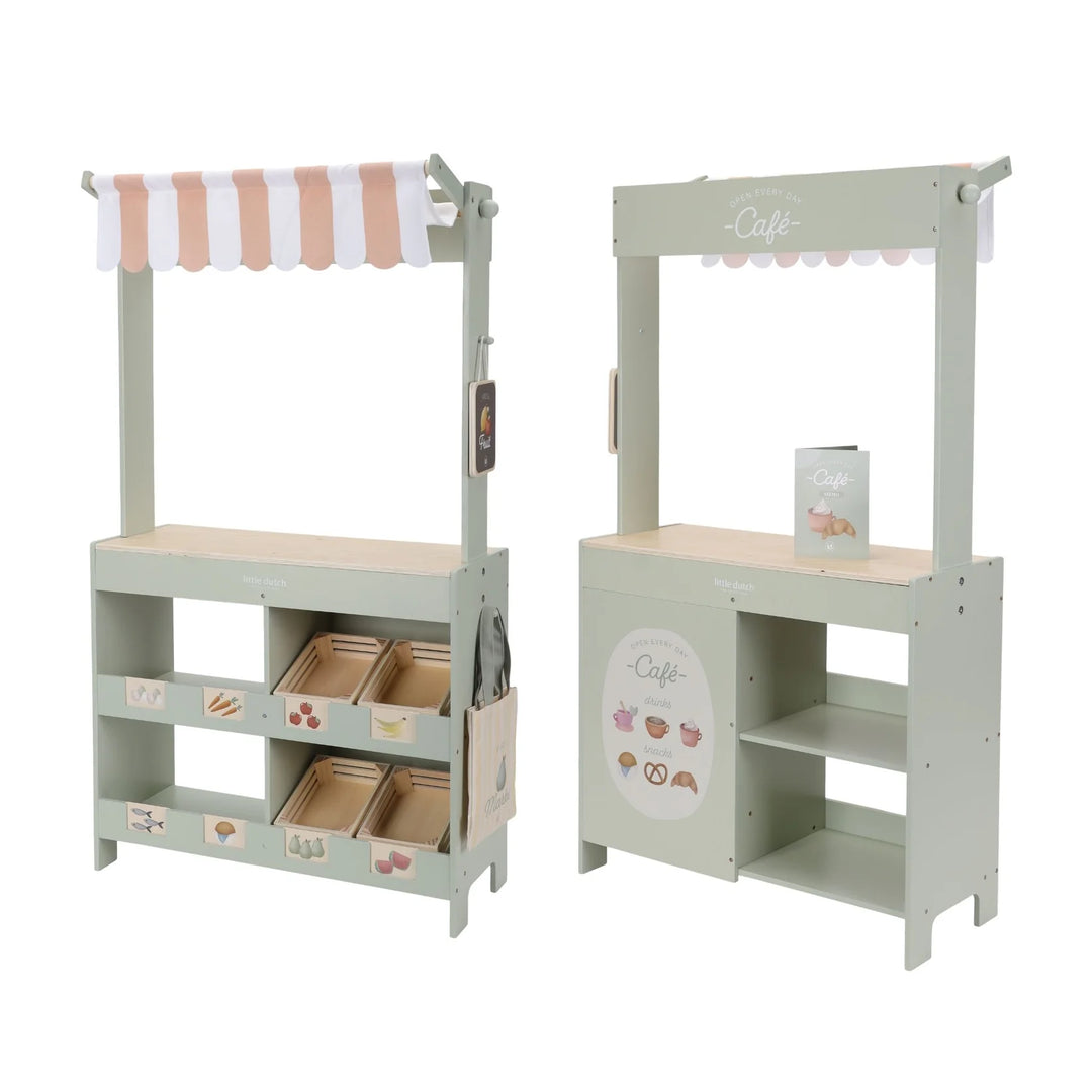 Little Dutch Wooden 2-In-1 Market Stall &amp; Cafe