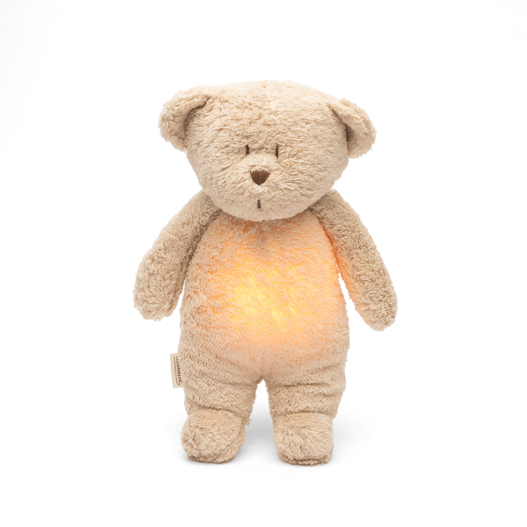 MOONIE（ムーニー）おやすみぬいぐるみ ハミングベア カプチーノ Moonie® Organic Humming Bear with Lamp – Sand | Make Believe Co.