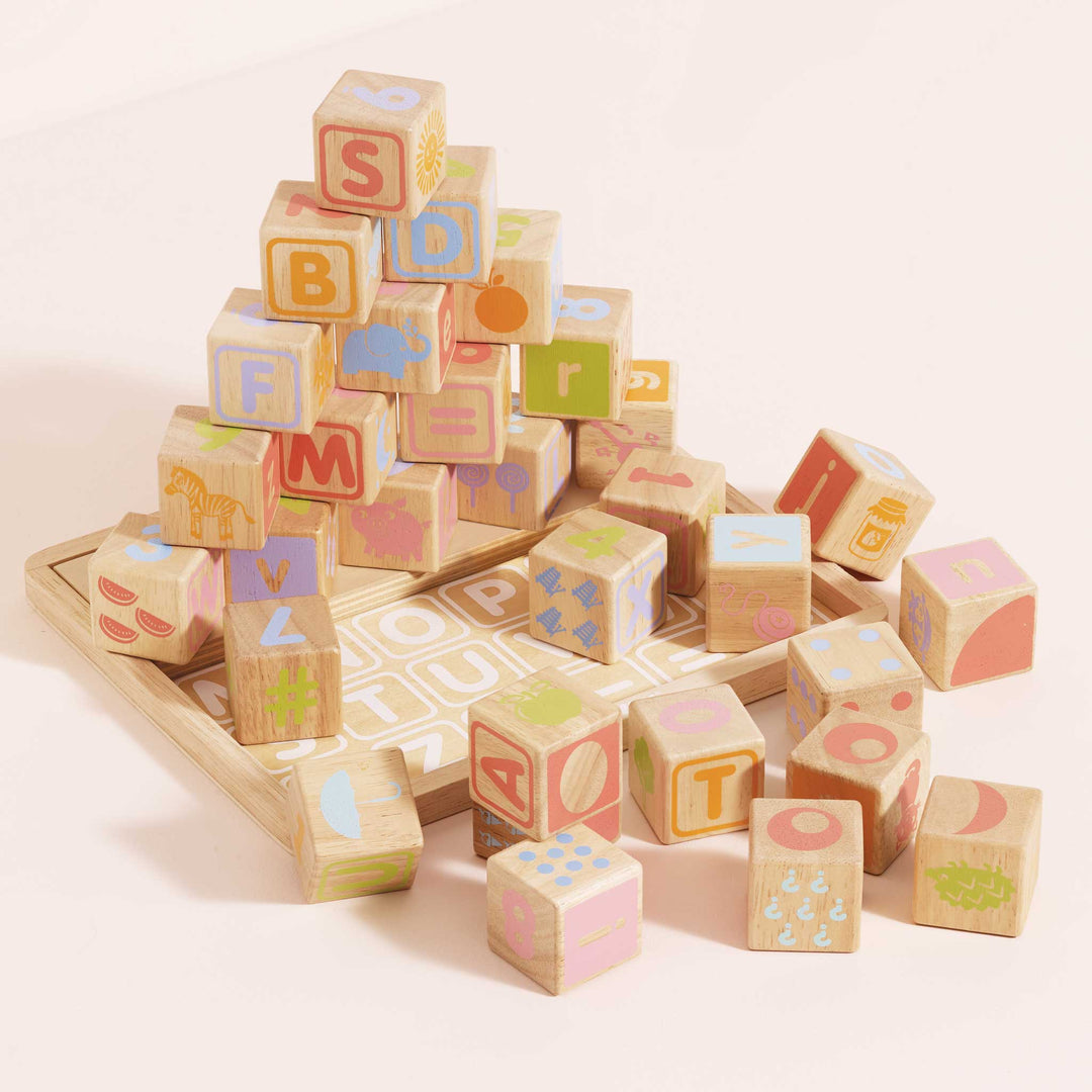Le Toy Van Wooden ABC Learning Blocks with Storage Tray (30 Piece)