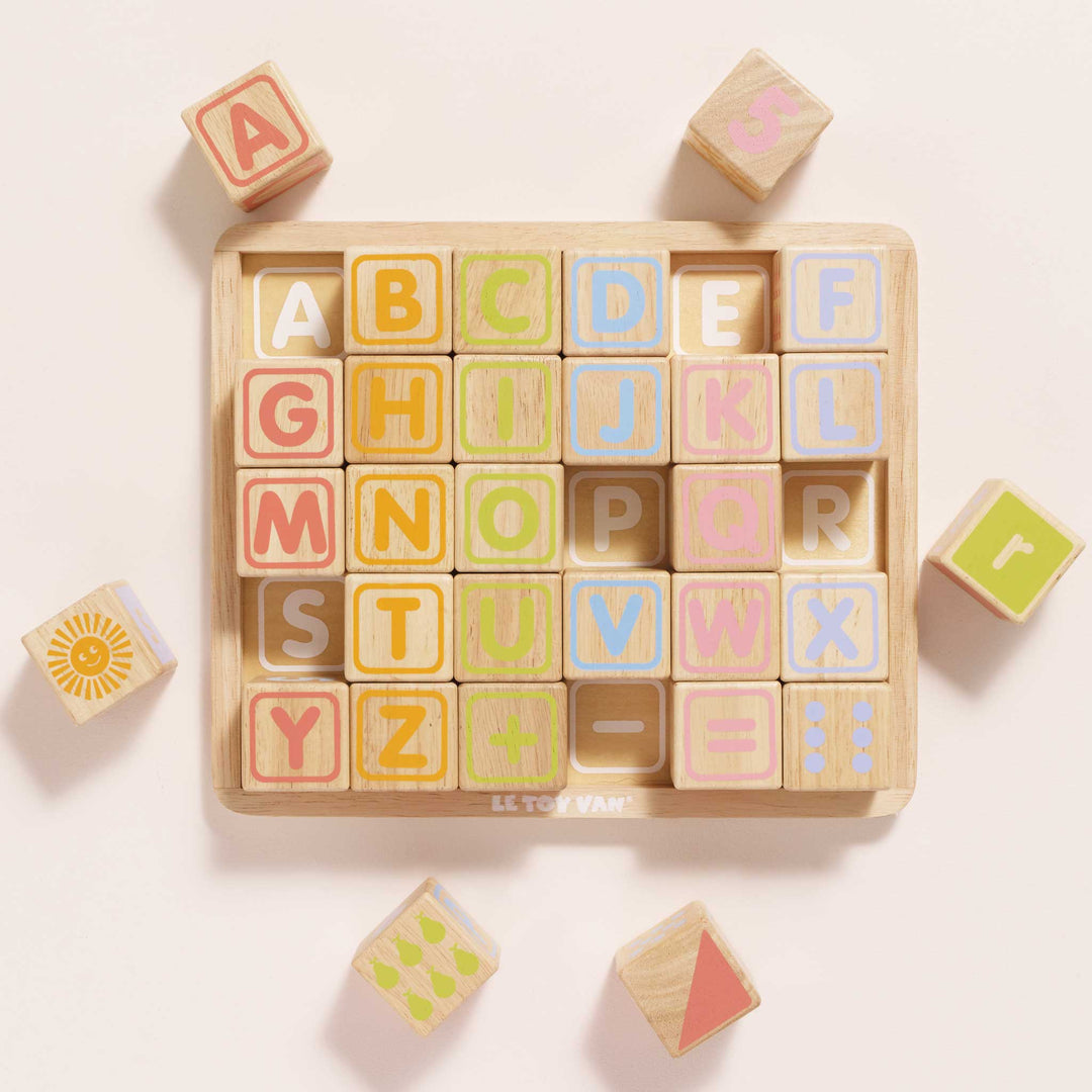Le Toy Van Wooden ABC Learning Blocks with Storage Tray (30 Piece)
