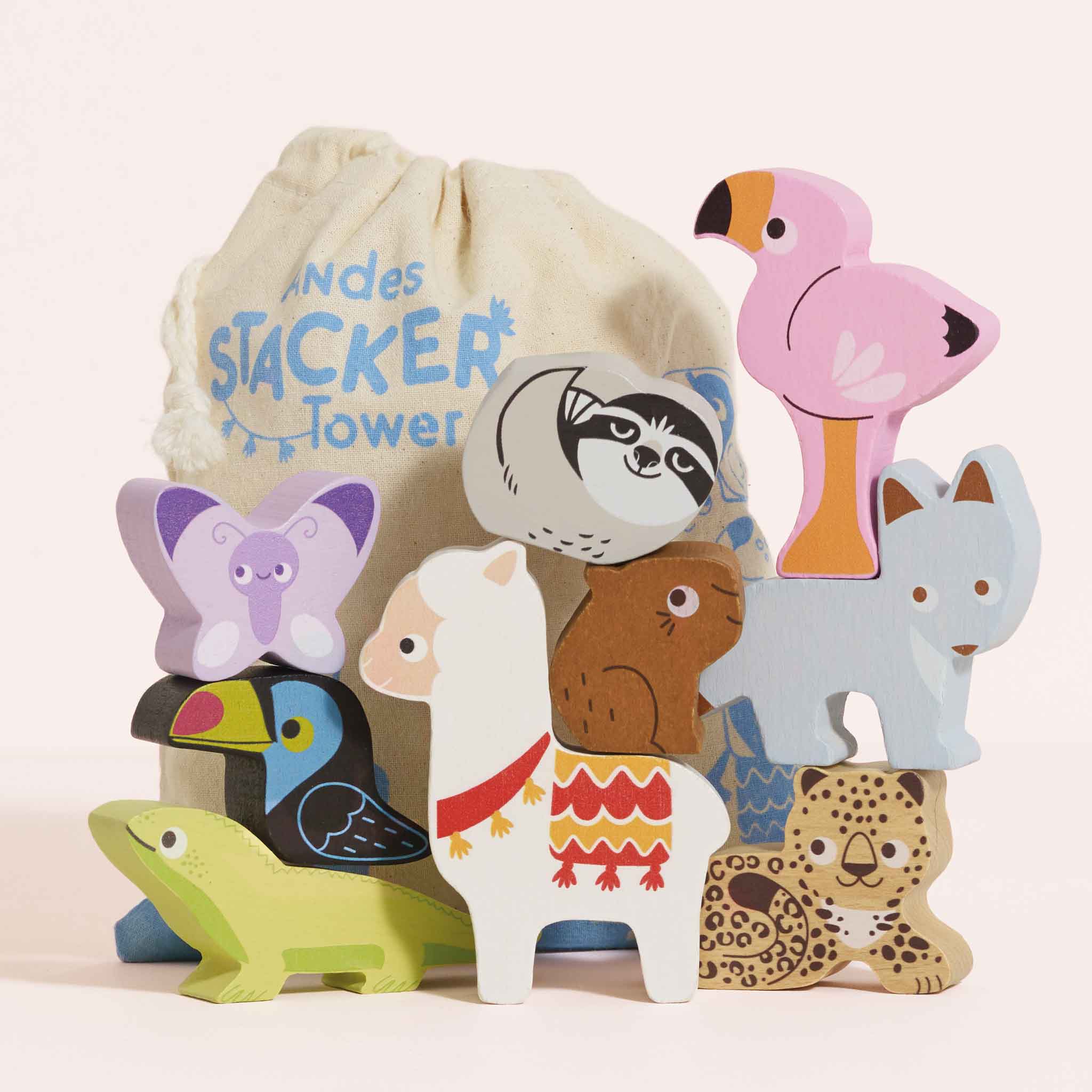 Le Toy Van Wooden Stacking Animals in Bag