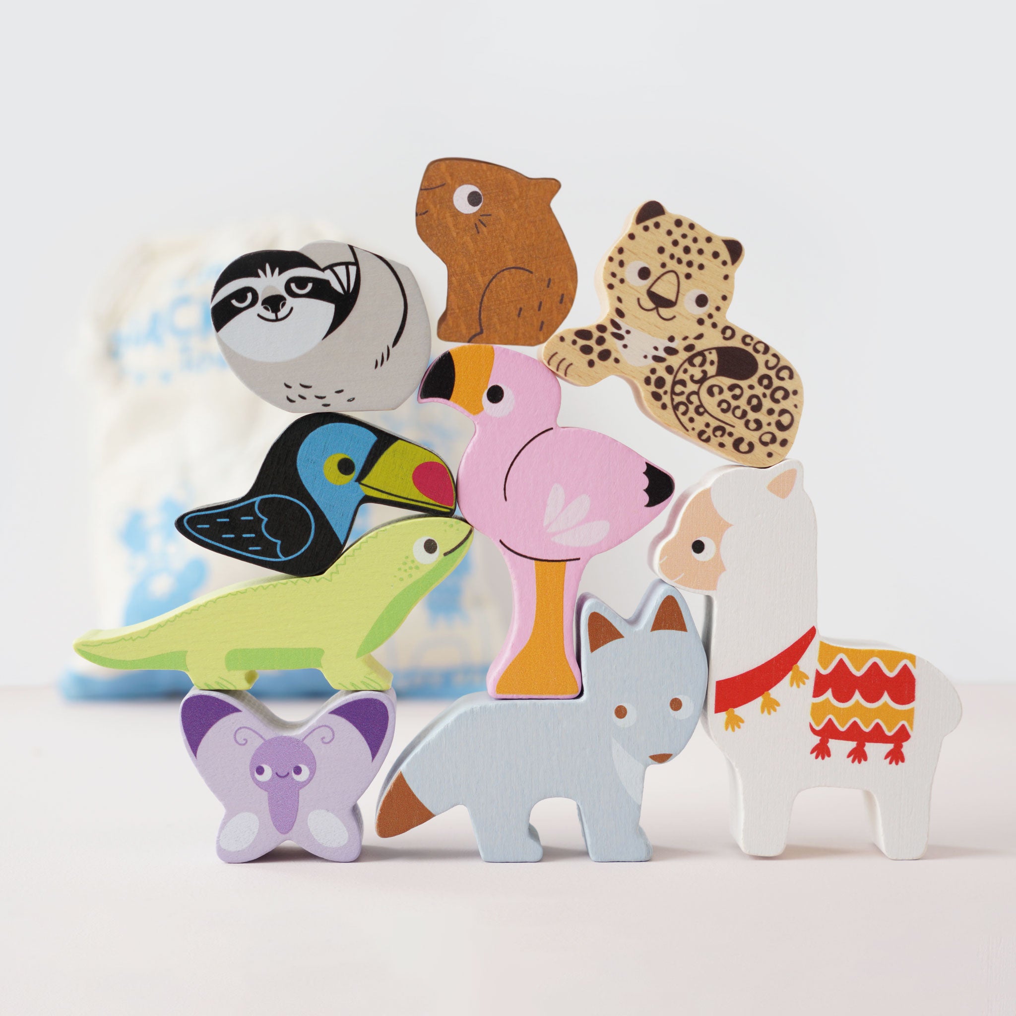 Le Toy Van Wooden Stacking Animals in Bag