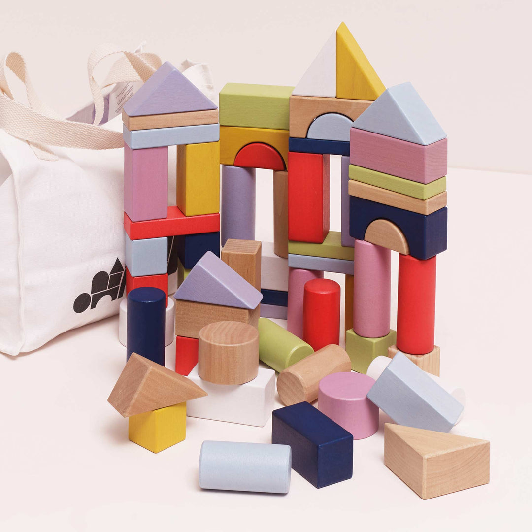 Le Toy Van Colourful Wooden Building Blocks in Bag (60 Piece)