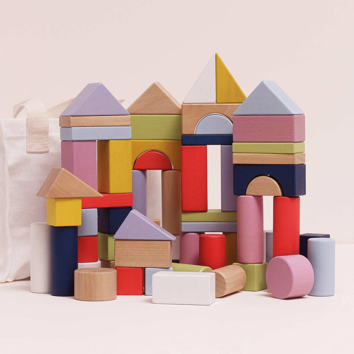Le Toy Van Colourful Wooden Building Blocks in Bag (60 Piece)