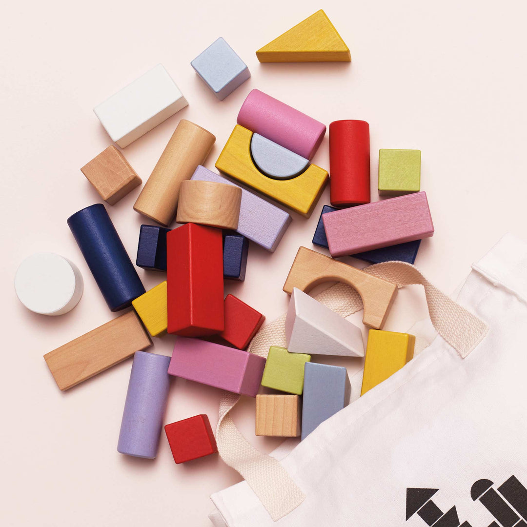 Le Toy Van Colourful Wooden Building Blocks in Bag (60 Piece)