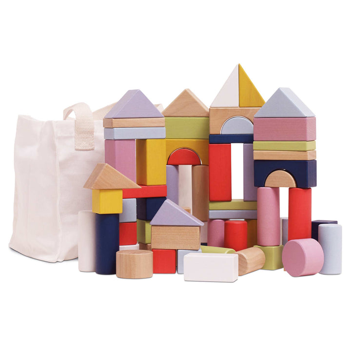 Le Toy Van Colourful Wooden Building Blocks in Bag (60 Piece)