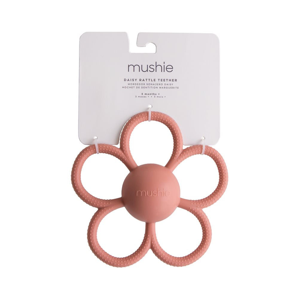 Mushie Daisy Rattle Teether – Dusty Rose