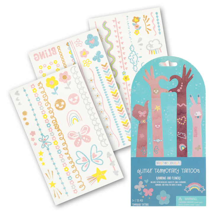 Stephen Joseph Temporary Tattoos – Glitter Rainbows &amp; Flowers