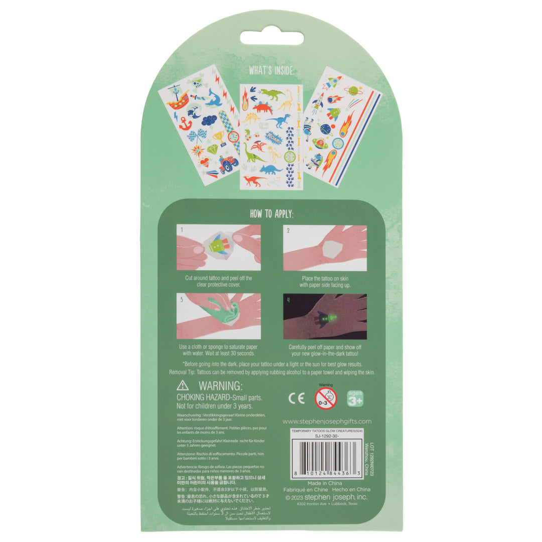 Stephen Joseph Temporary Tattoos – Glow In The Dark Creatures &amp; Adventures