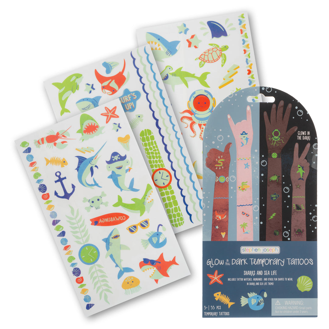 Stephen Joseph Temporary Tattoos – Glow In The Dark Sharks &amp; Sea Life
