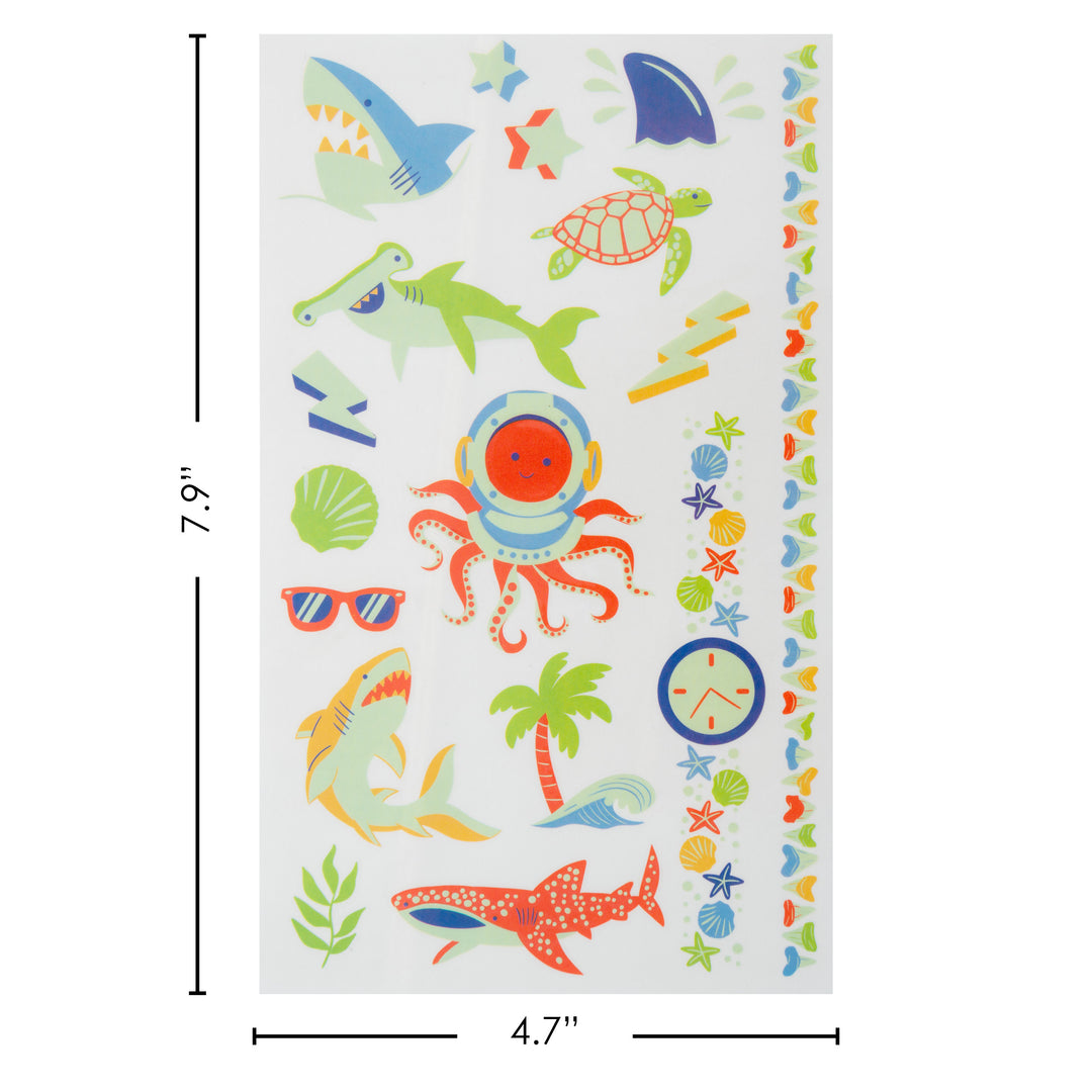 Stephen Joseph Temporary Tattoos – Glow In The Dark Sharks &amp; Sea Life