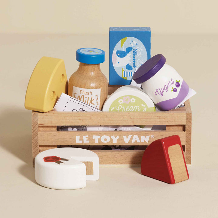 Le Toy Van Wooden Cheese &amp; Dairy Market Crate