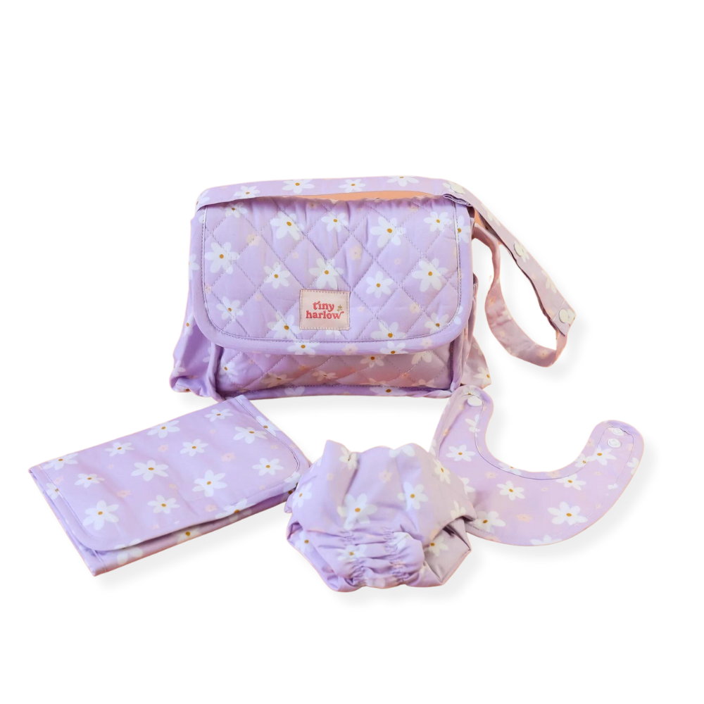 Tiny Harlow Doll Nappy Bag Set – Lilac Daisy