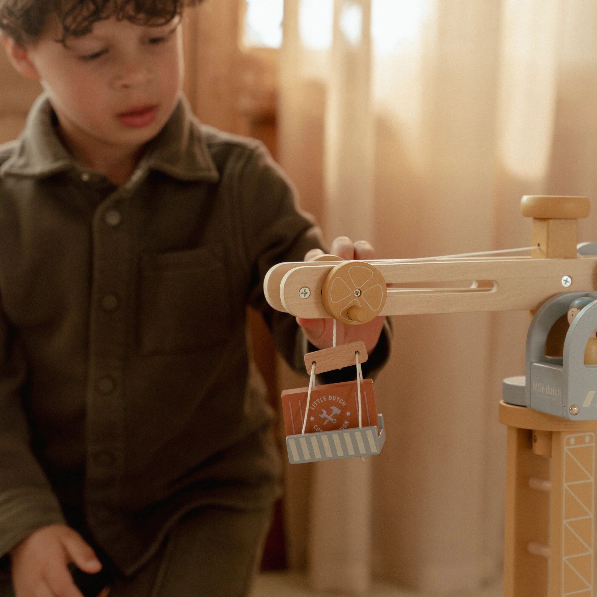 Little Dutch Wooden Train Track Crane Playset