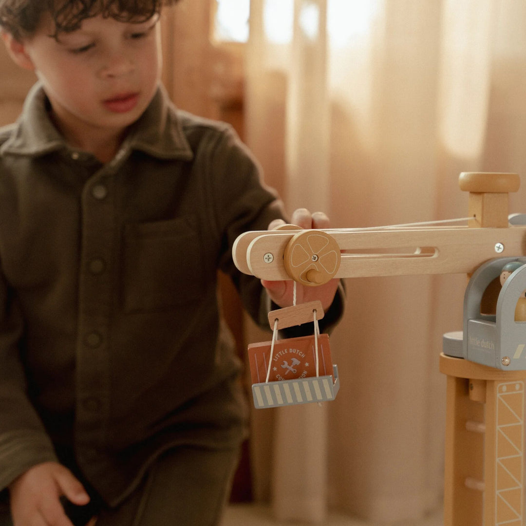 Little Dutch Wooden Train Track Crane Playset