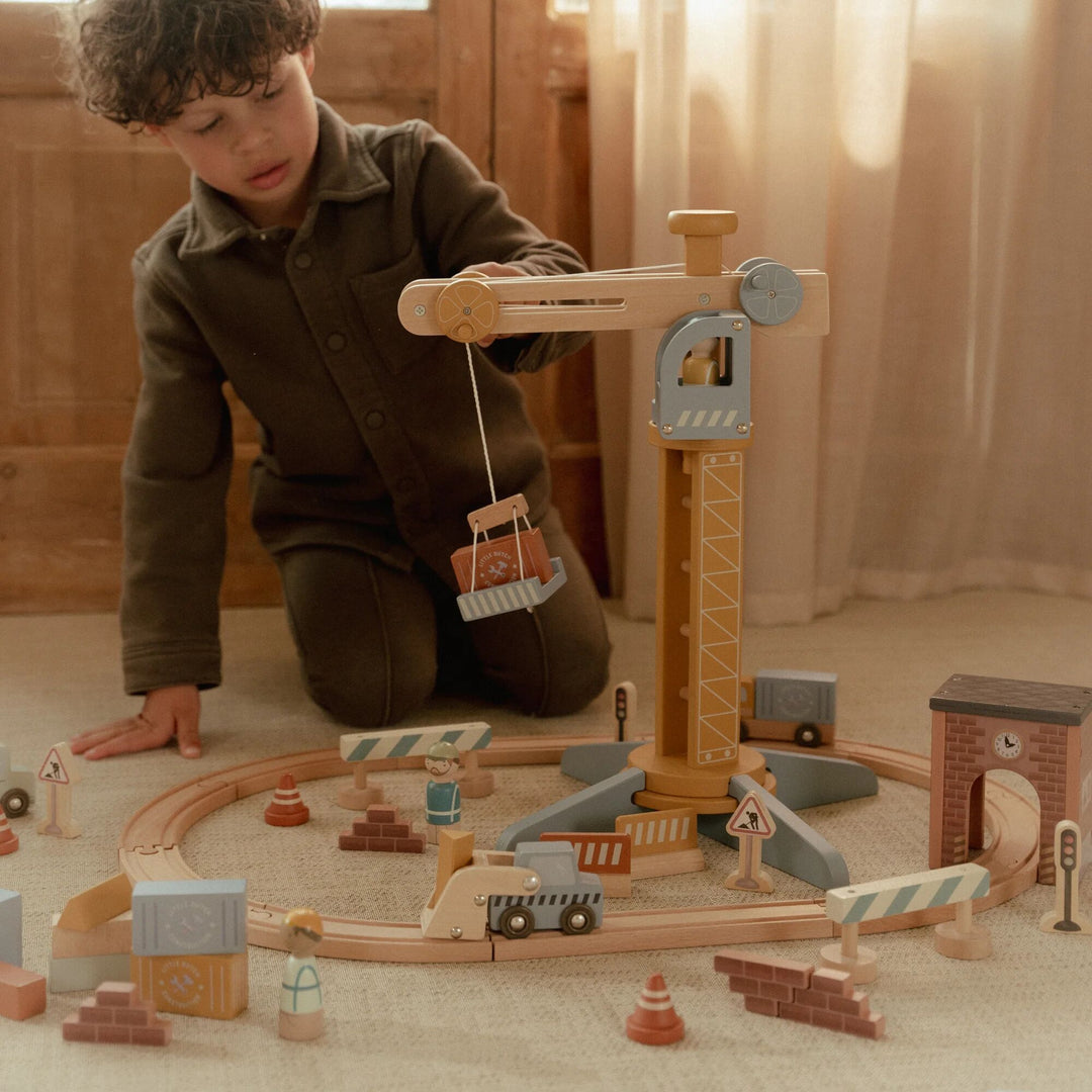 Little Dutch Wooden Train Track Crane Playset