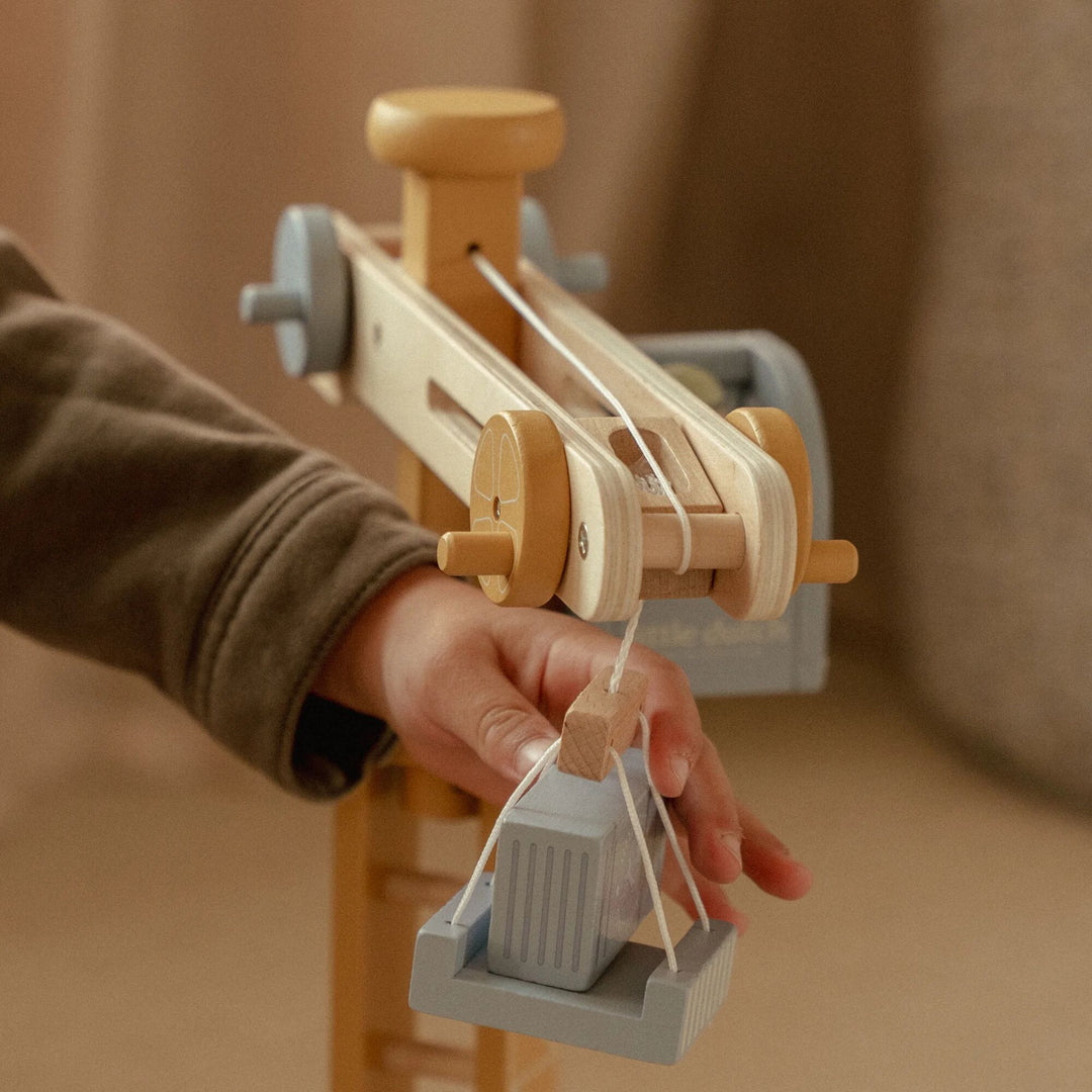 Little Dutch Wooden Train Track Crane Playset