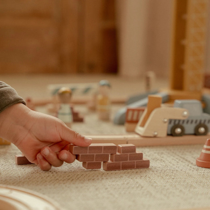 Little Dutch Wooden Train Track Crane Playset