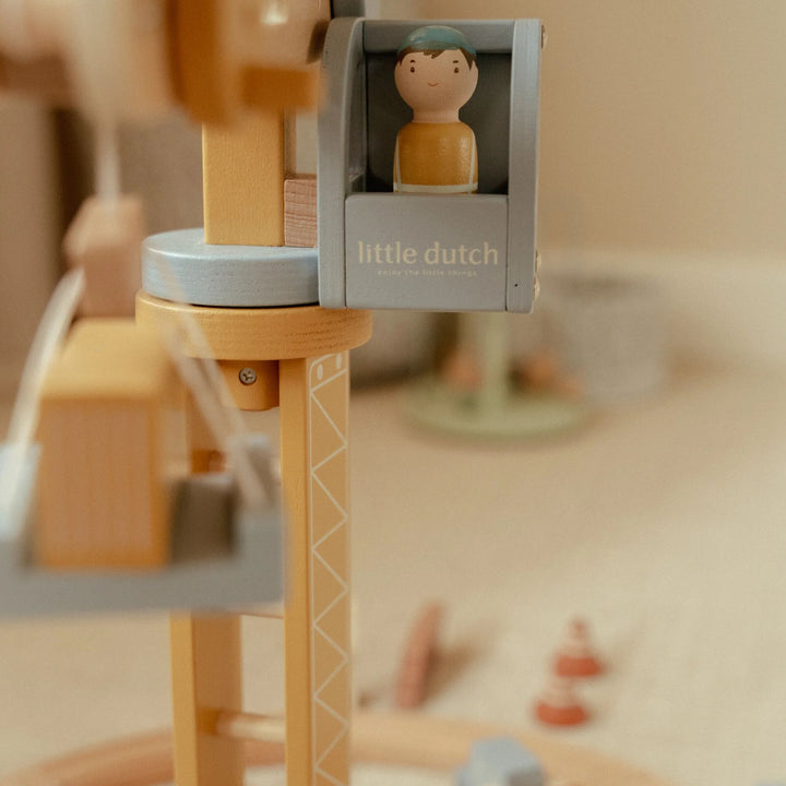 Little Dutch Wooden Train Track Crane Playset
