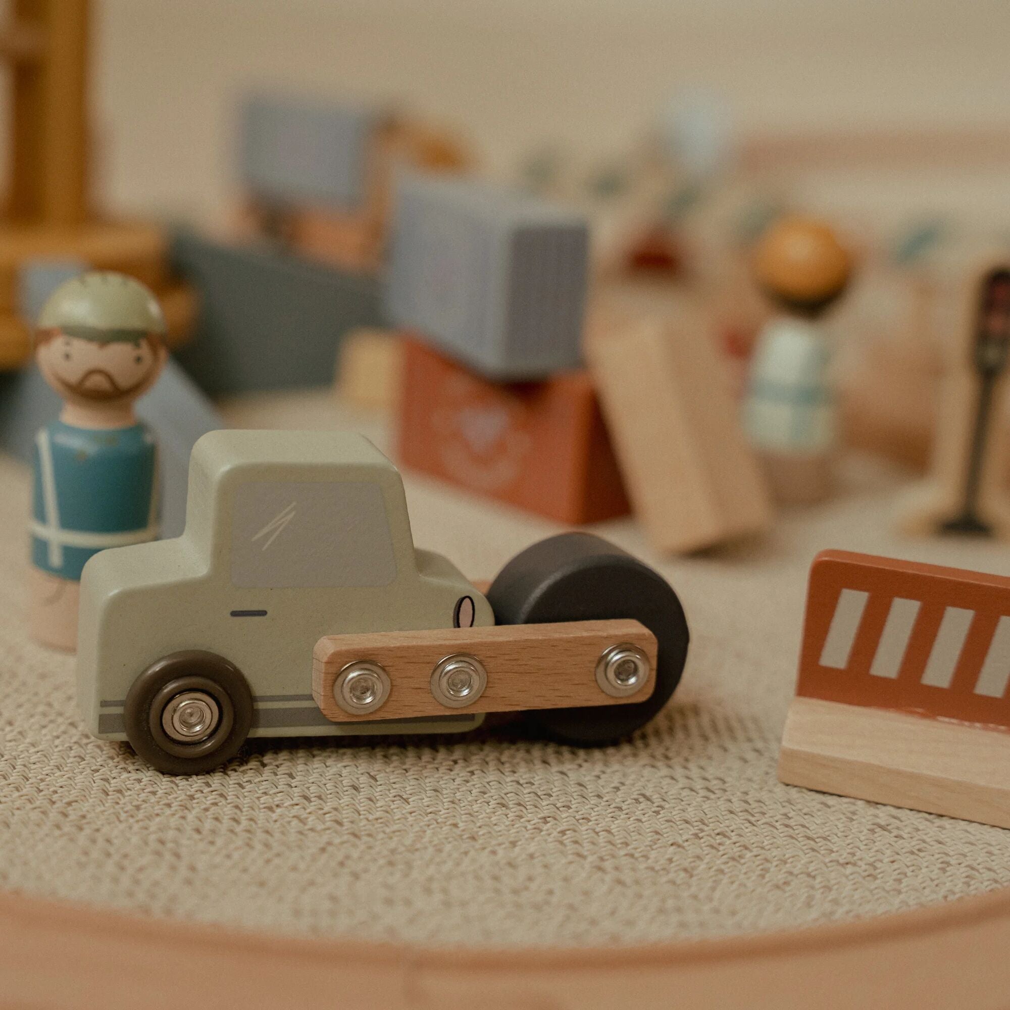 Little Dutch Wooden Train Track Crane Playset