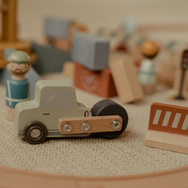 Little Dutch Wooden Train Track Crane Playset