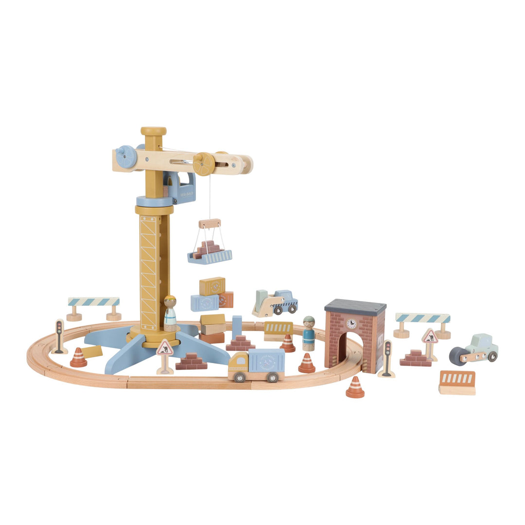 Little Dutch Wooden Train Track Crane Playset