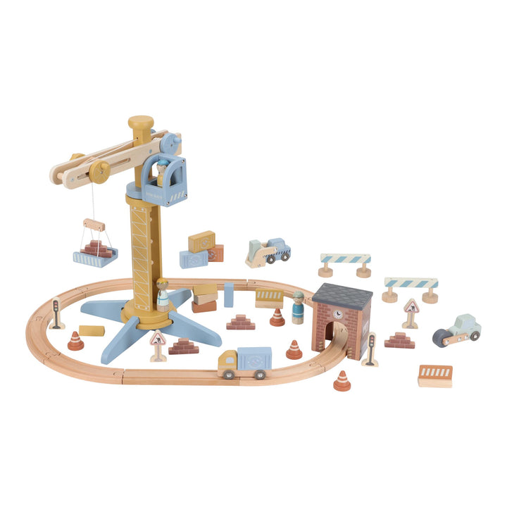 Little Dutch Wooden Train Track Crane Playset