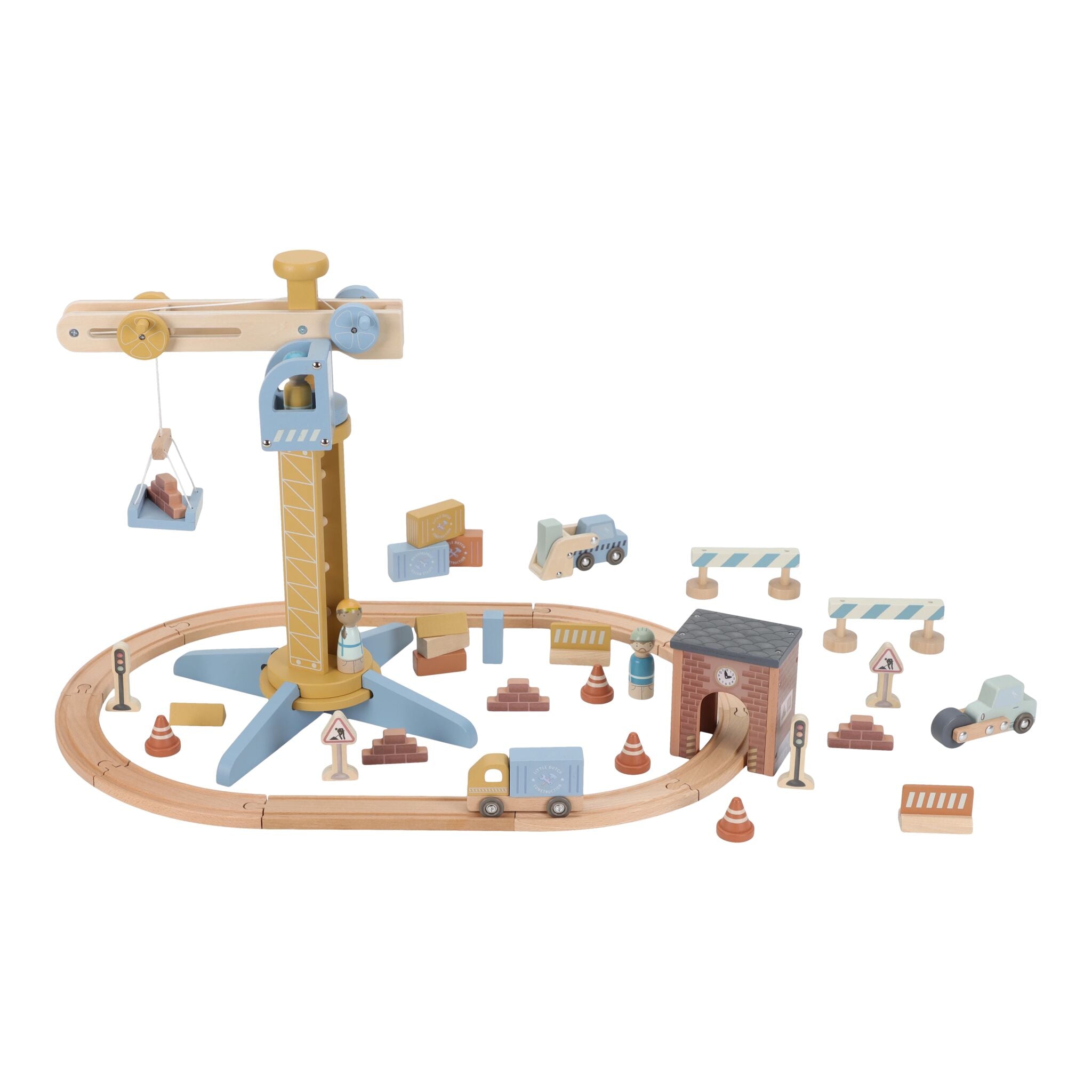 Little Dutch Wooden Train Track Crane Playset