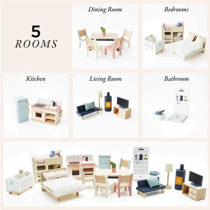 Le Toy Van Wooden Complete Dollhouse Furniture Set