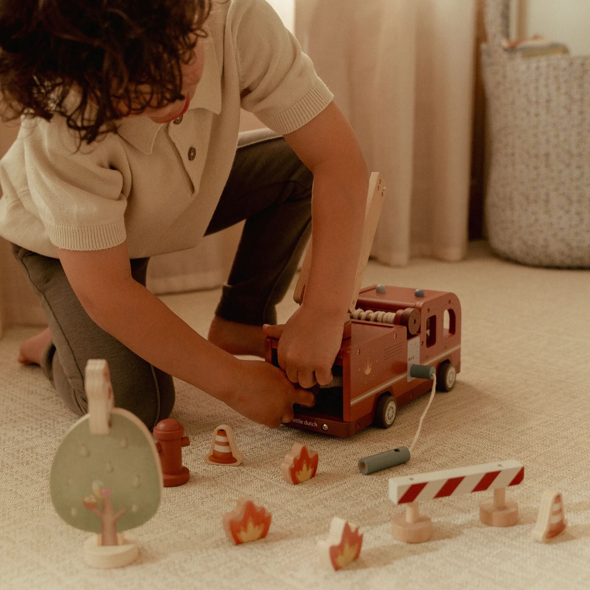 Little Dutch Wooden Fire Truck Playset