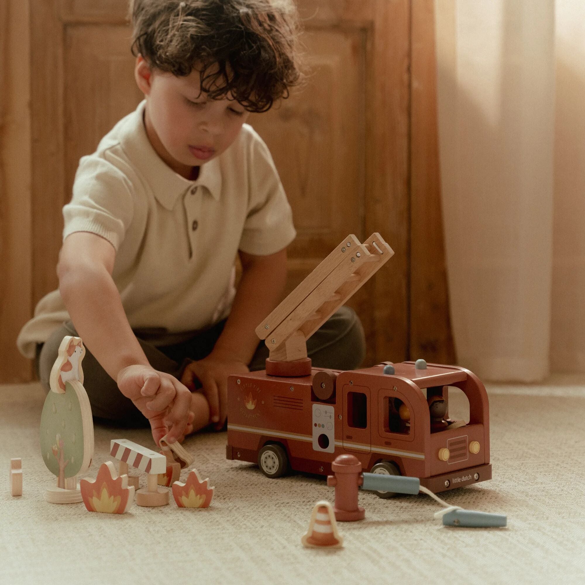Little Dutch Wooden Fire Truck Playset
