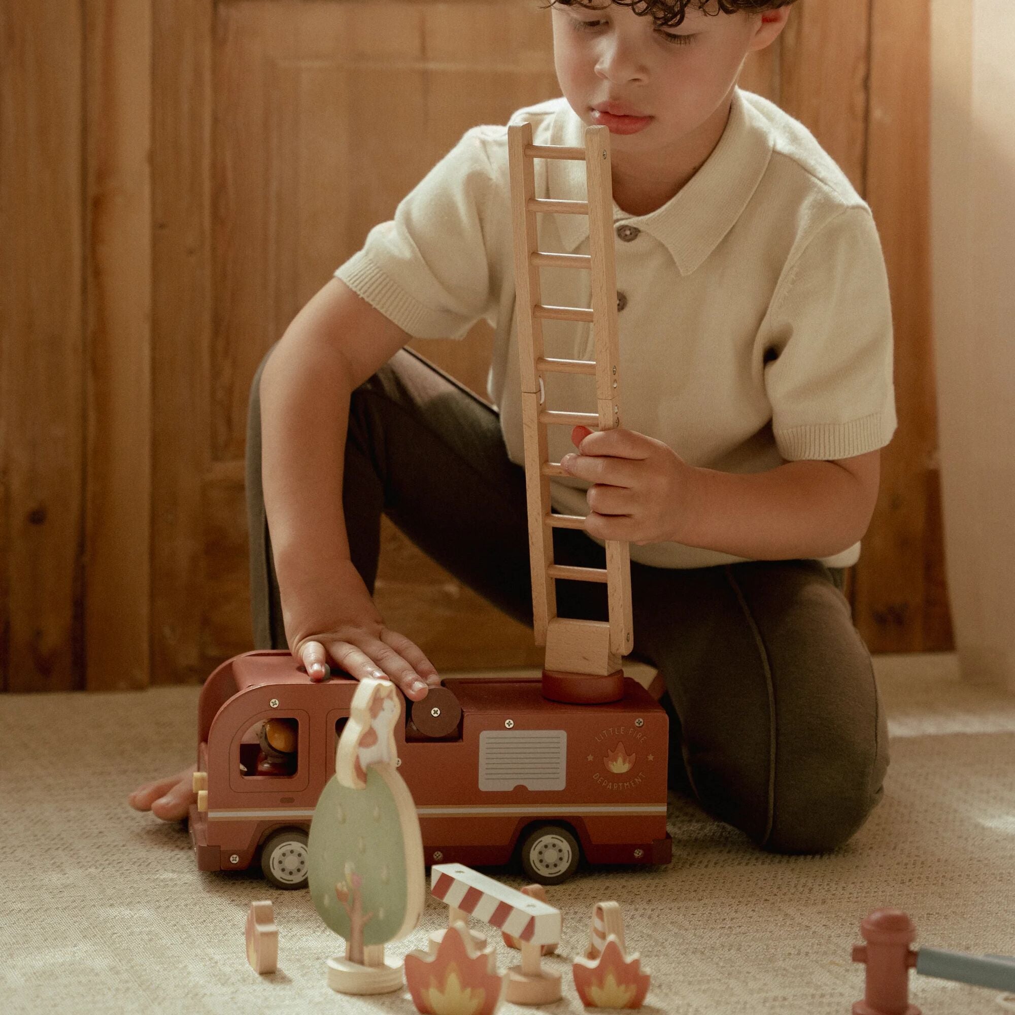 Little Dutch Wooden Fire Truck Playset