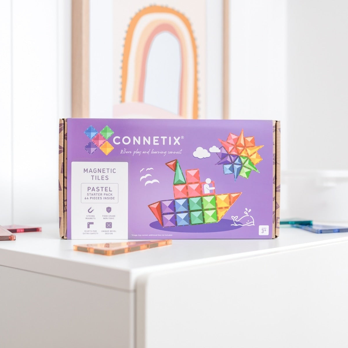 Connetix Tiles Magnetic Building Tiles Pastel Starter Pack – 64 Piece