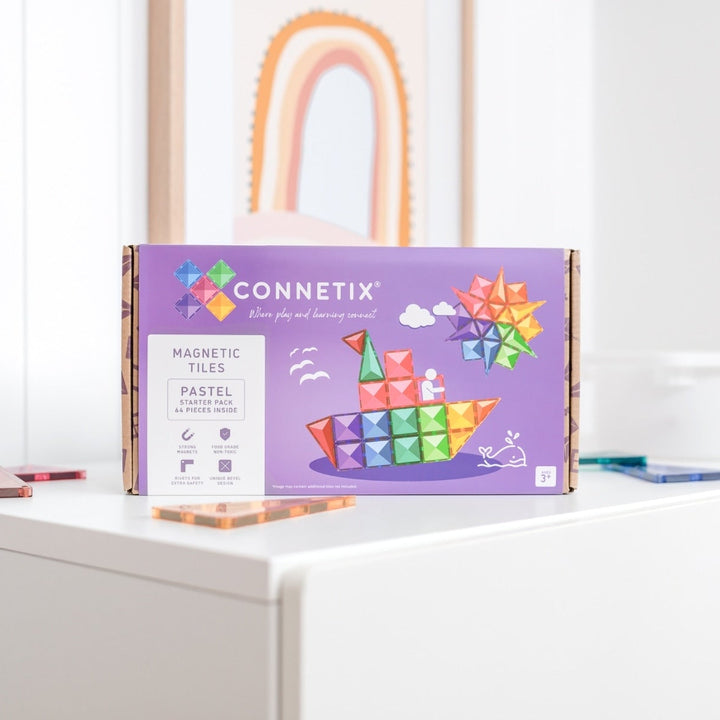 Connetix Tiles Magnetic Building Tiles Pastel Starter Pack – 64 Piece