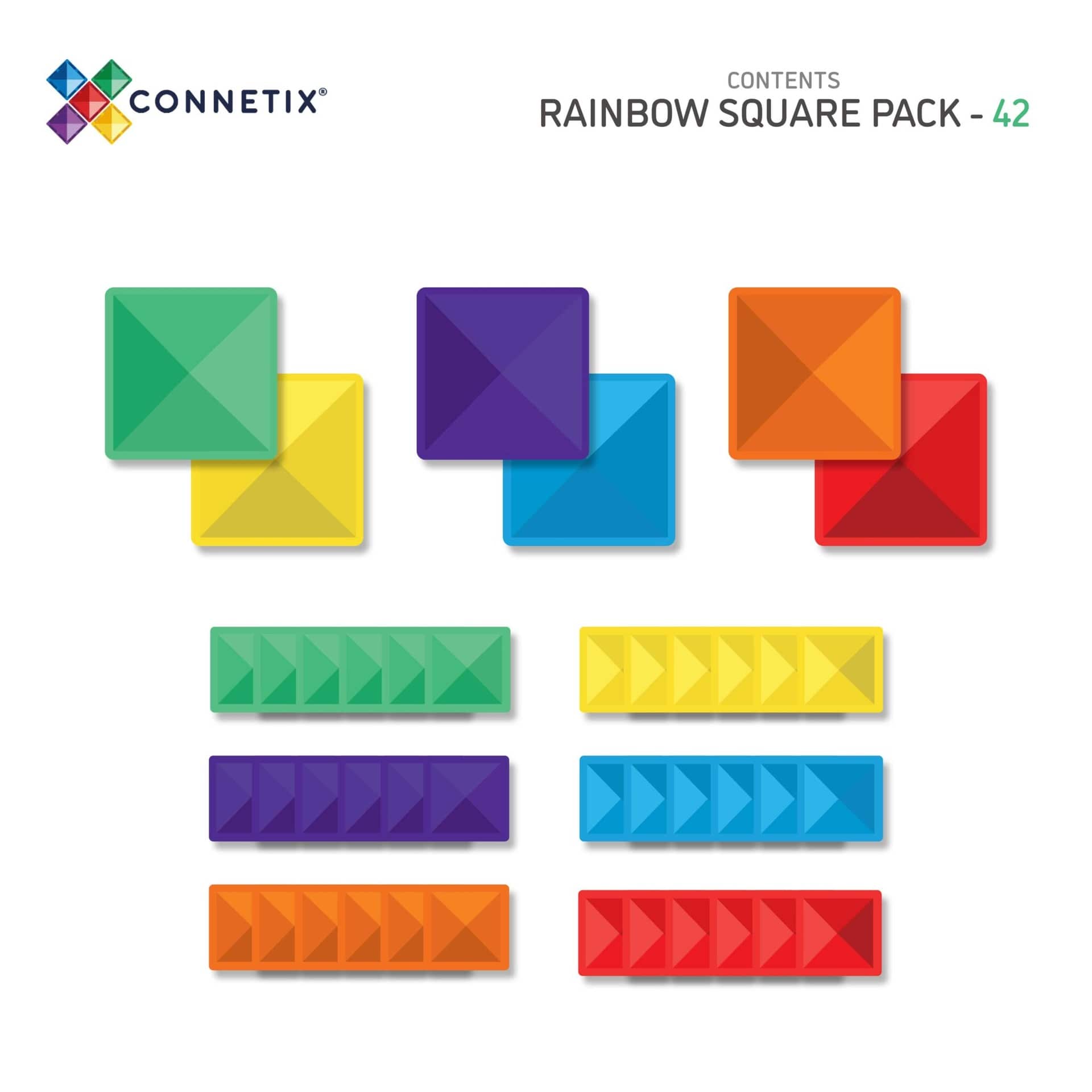 Connetix Tiles Magnetic Building Tiles Rainbow Square Pack – 42 Piece