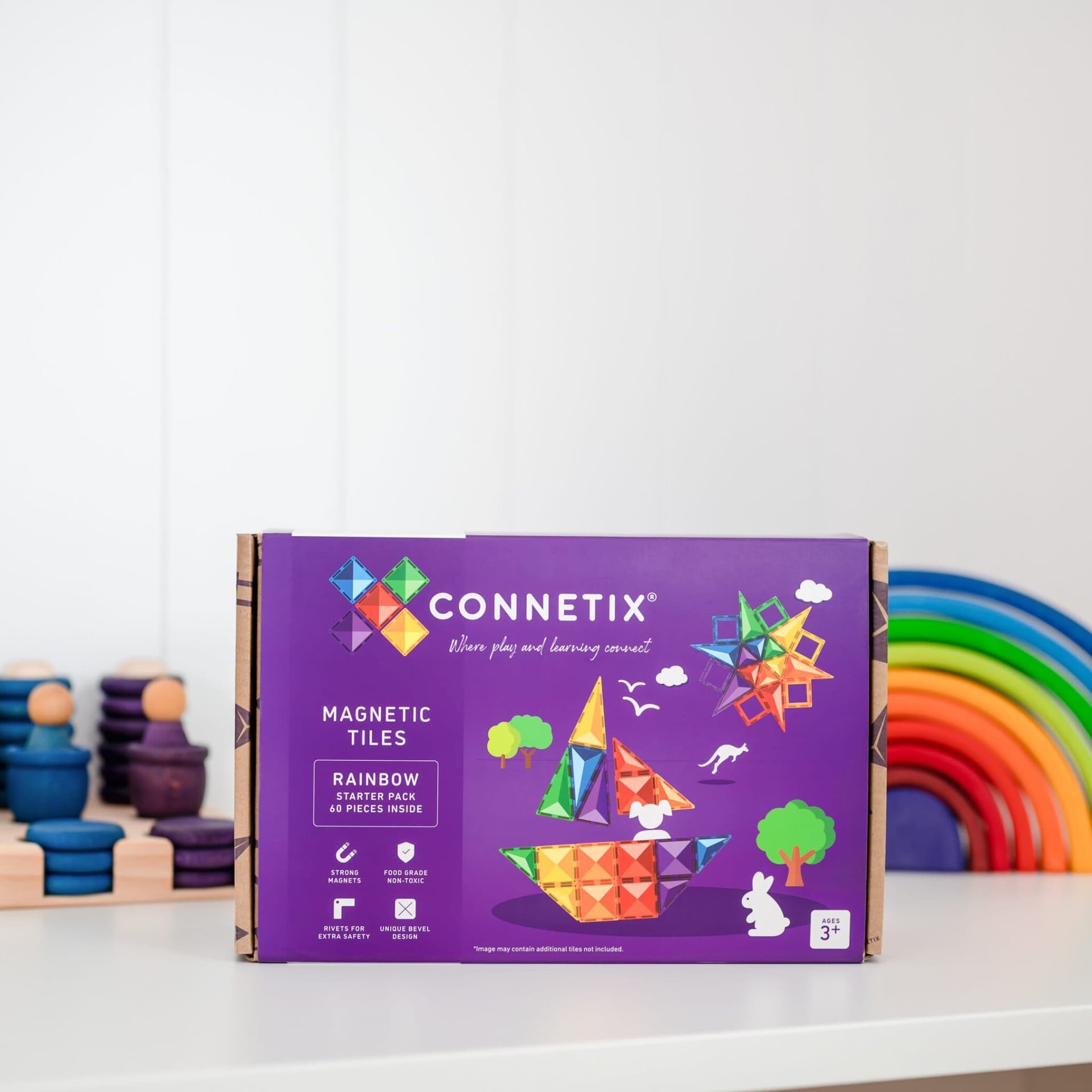 Connetix Tiles Magnetic Building Tiles Rainbow Starter Pack – 60 Piece