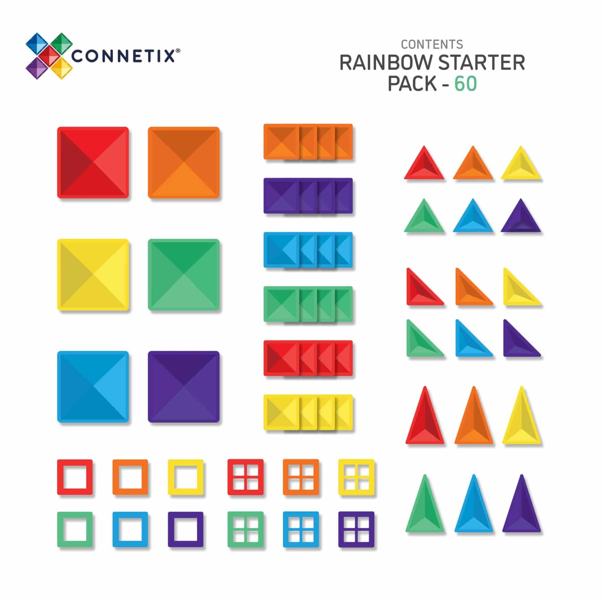 Connetix Tiles Magnetic Building Tiles Rainbow Starter Pack – 60 Piece