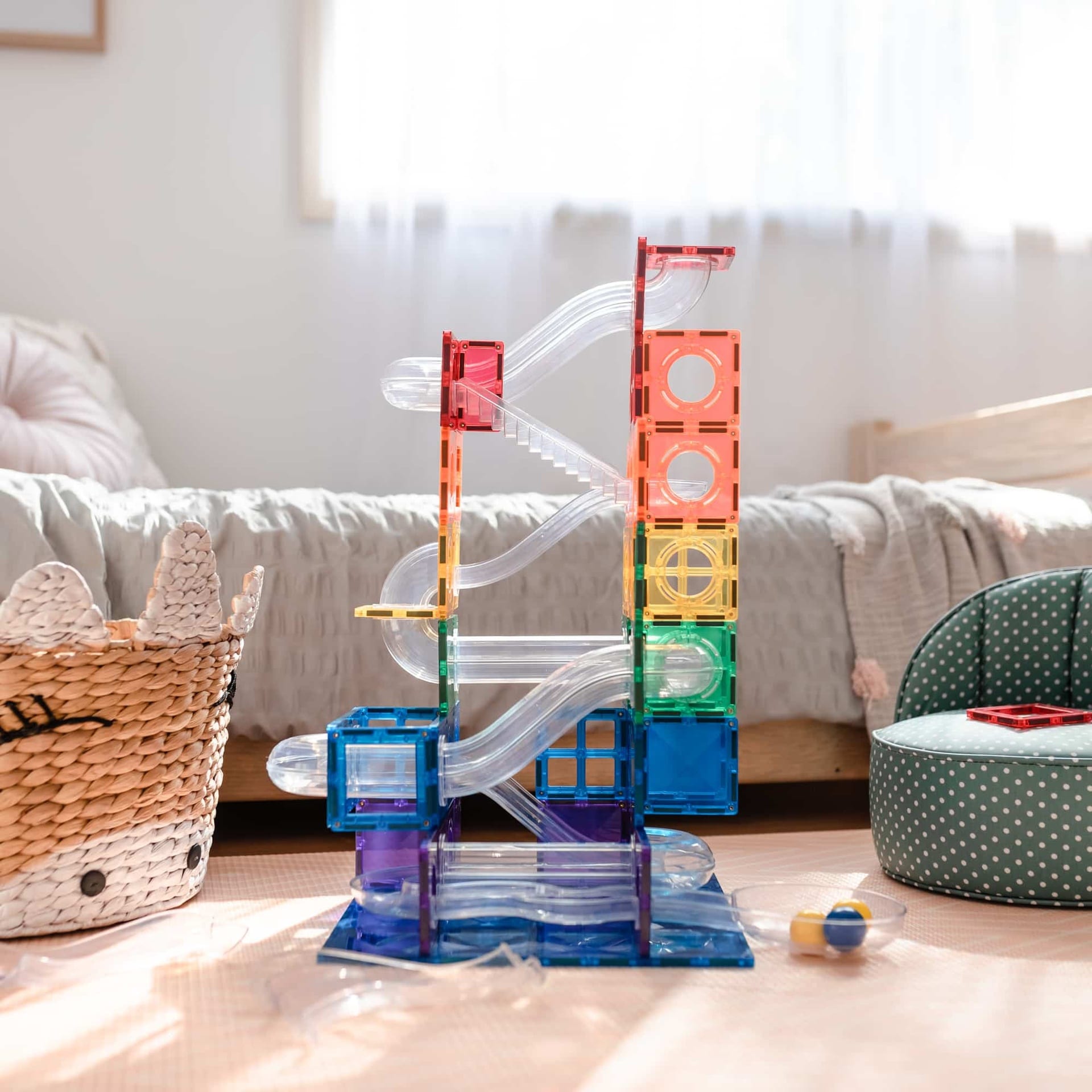 Connetix Tiles Magnetic Building Tiles Rainbow Ball Run Pack – 92 Piece